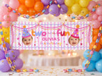 Pink and periwinkle Two Much Fun 6 x 2 foot birthday party backdrop