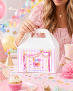 Two Much Fun 2nd birthday gable box label for girls editable Canva template