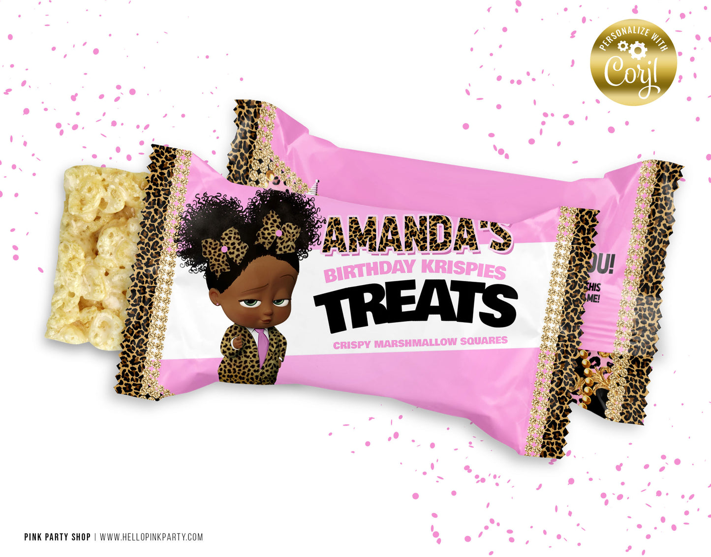 BOSS BABY GIRL CHEETAH RICE KRISPIE TREATS EDITABLE WRAPPER