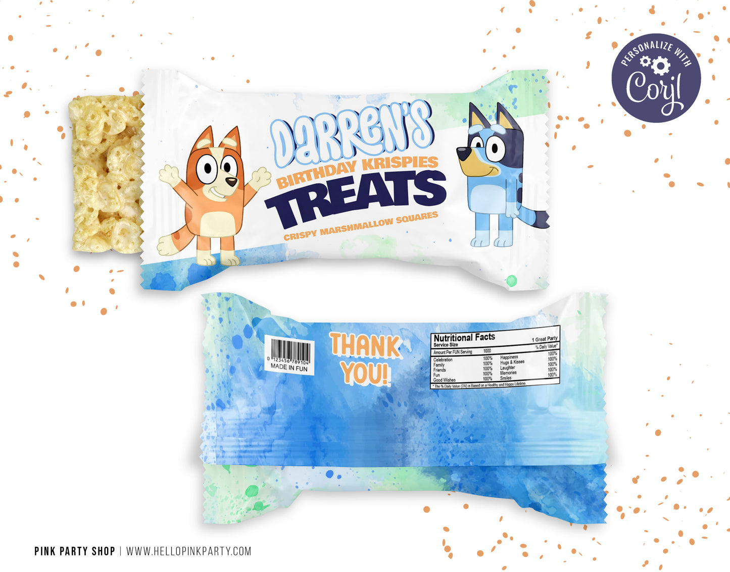 BLUEY RICE KRISPIE TREATS EDITABLE WRAPPER
