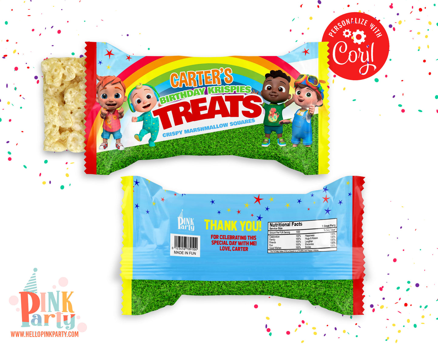 COCOMELON RICE KRISPIE TREATS EDITABLE WRAPPER