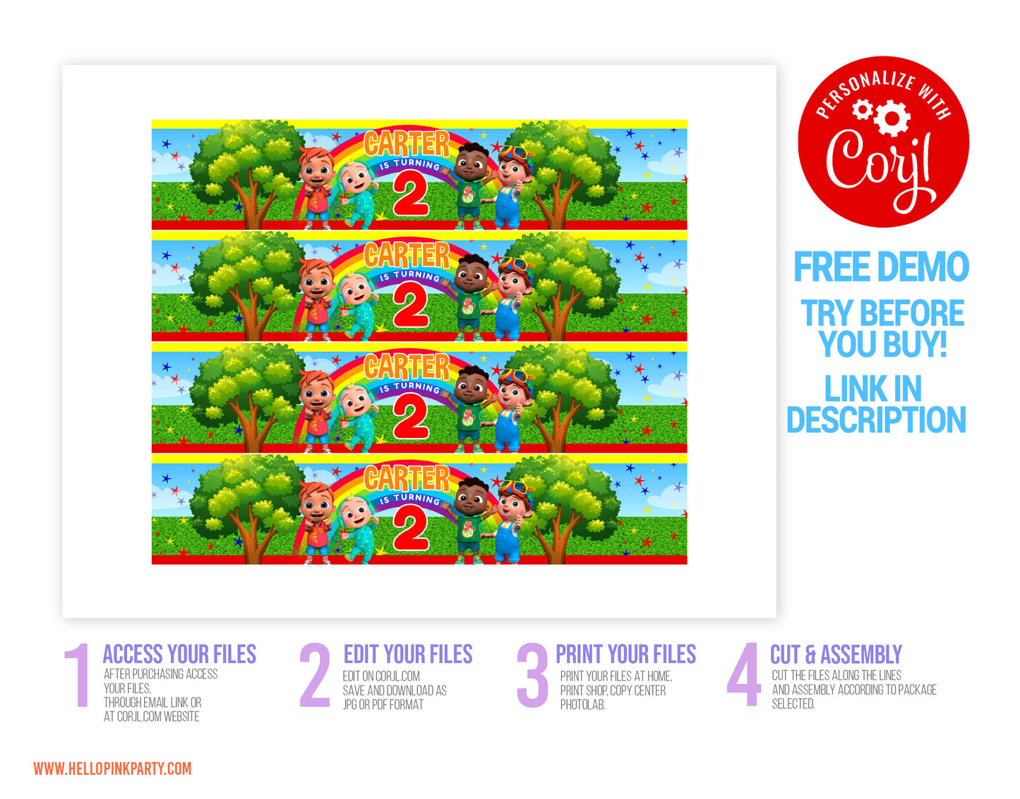 COCOMELON WATER LABELS EDITABLE TEMPLATE