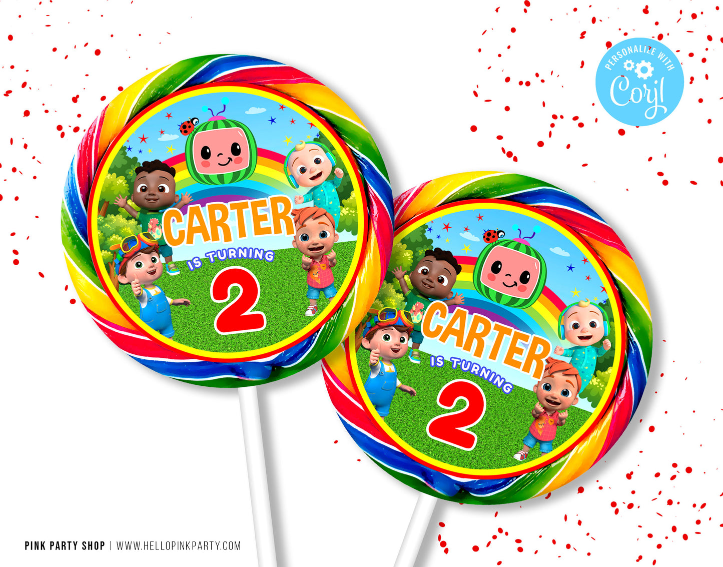COCOMELON PASTELS LOLLIPOP LABELS EDITABLE TEMPLATE