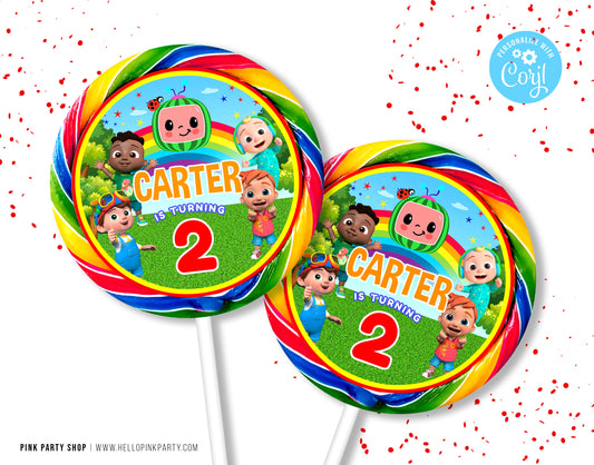 COCOMELON PASTELS LOLLIPOP LABELS EDITABLE TEMPLATE