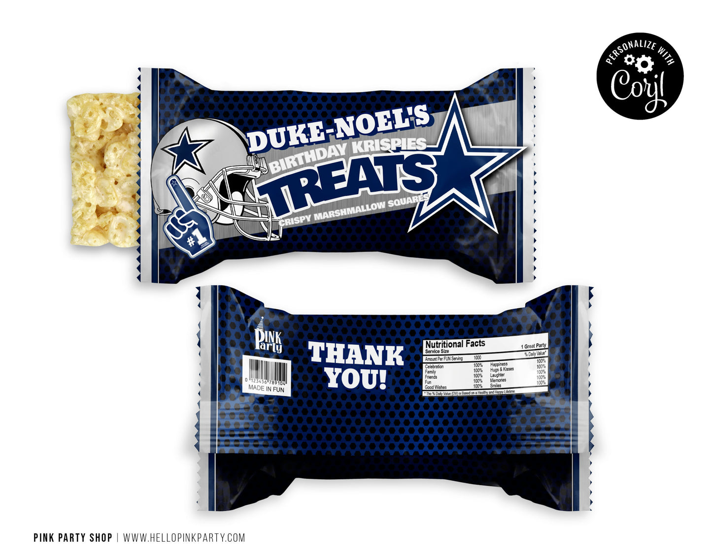 DALLAS COWBOYS RICE KRISPIE TREATS EDITABLE WRAPPER
