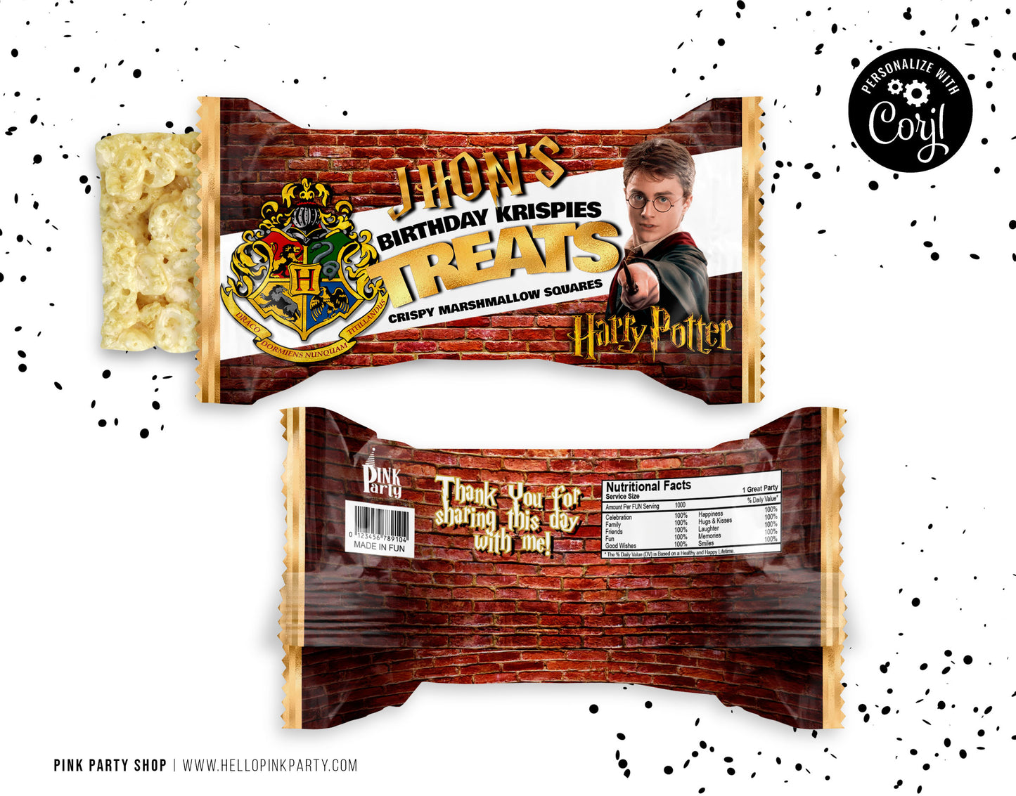 HARRY POTTER RICE KRISPIE TREATS EDITABLE WRAPPER