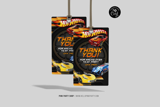 HOT WHEELS RACE CARS FAVOR GIFT TAG THANK YOU CARD EDITABLE TEMPLATE