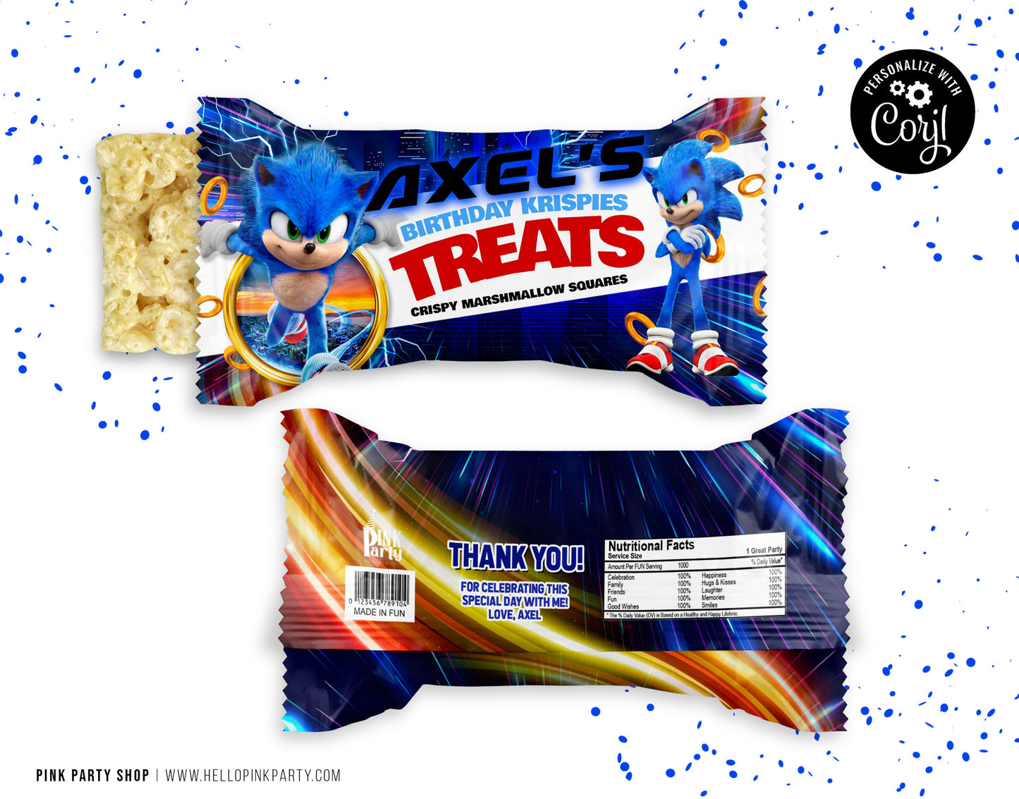 SONIC THE HEDGEHOG RICE KRISPIE TREATS EDITABLE WRAPPER