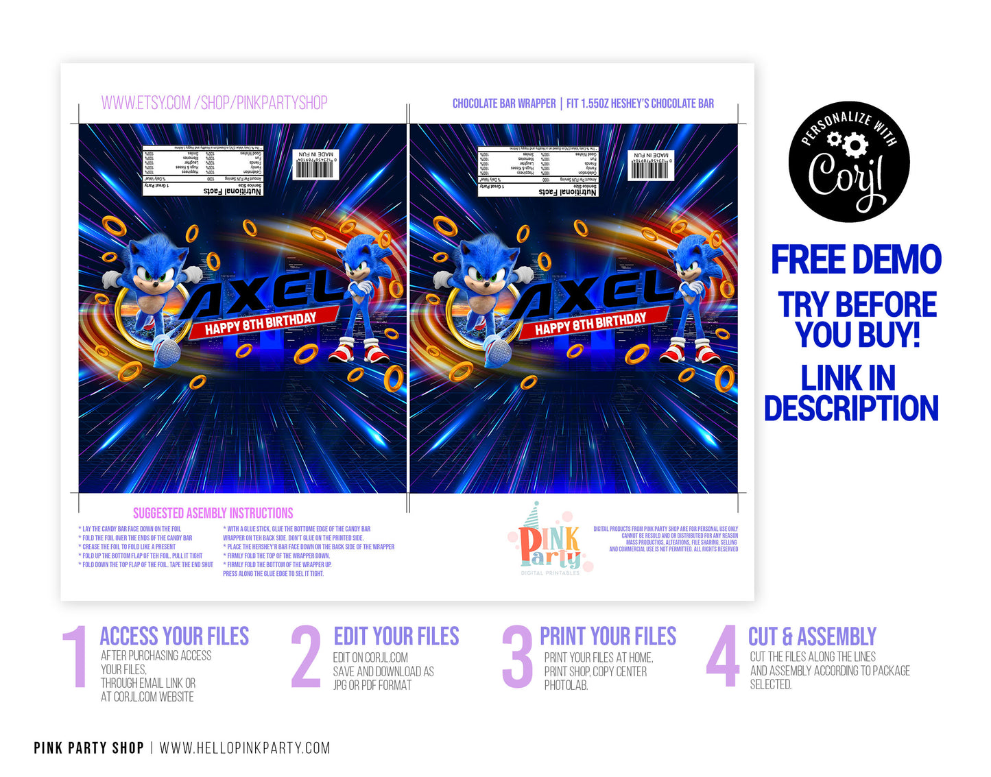 SONIC EDITABLE CANDY BAR WRAPPER DESIGN