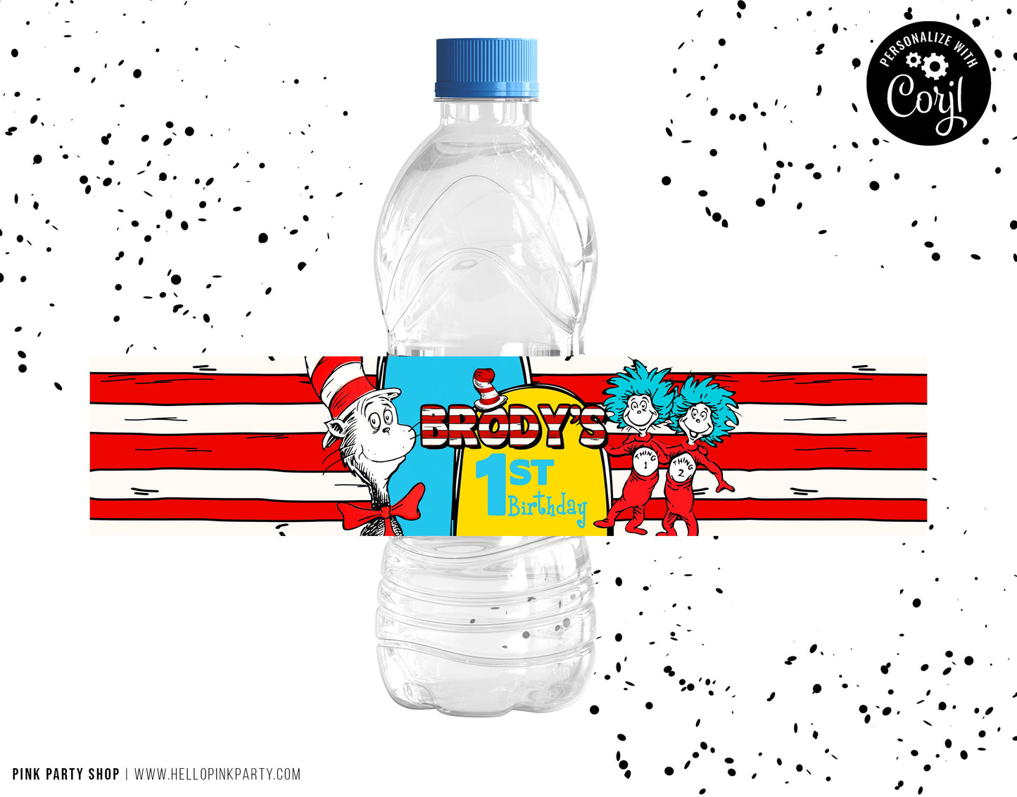 DR SEUSS CAT IN THE HAT EDITABLE WATER LABEL WRAPPERS DESIGN