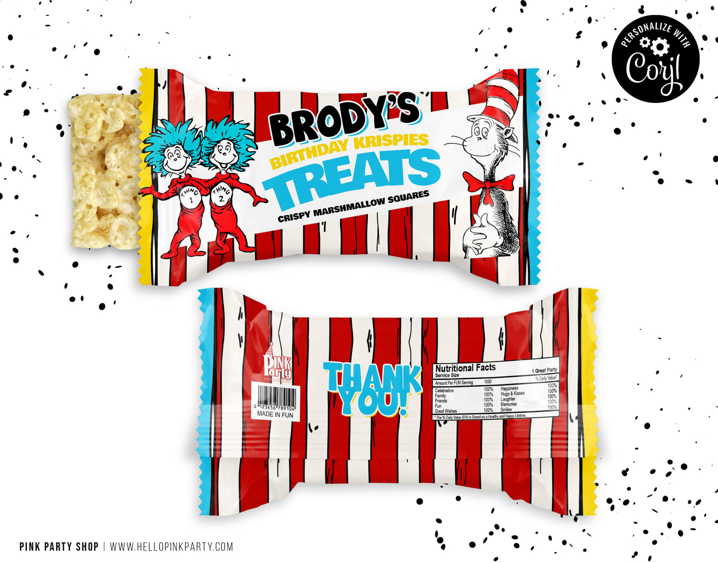 DR SEUSS CAT IN THE HAT EDITABLE RICE KRISPIE TREATS WRAPPER