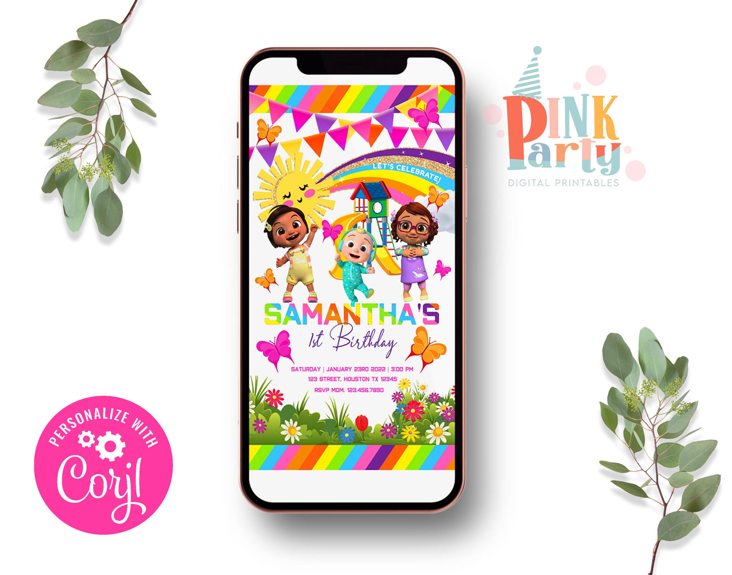 COCOMELON EVITE EDITABLE TEMPLATE INVITATION