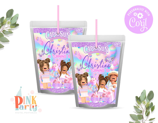 ROBLOX GIRL HOLOGRAPHIC CAPRI SUN EDITABLE LABELS