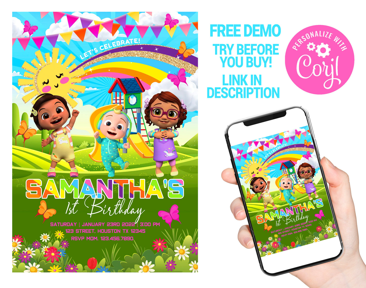COCOMELON EDITABLE TEMPLATE INVITATION