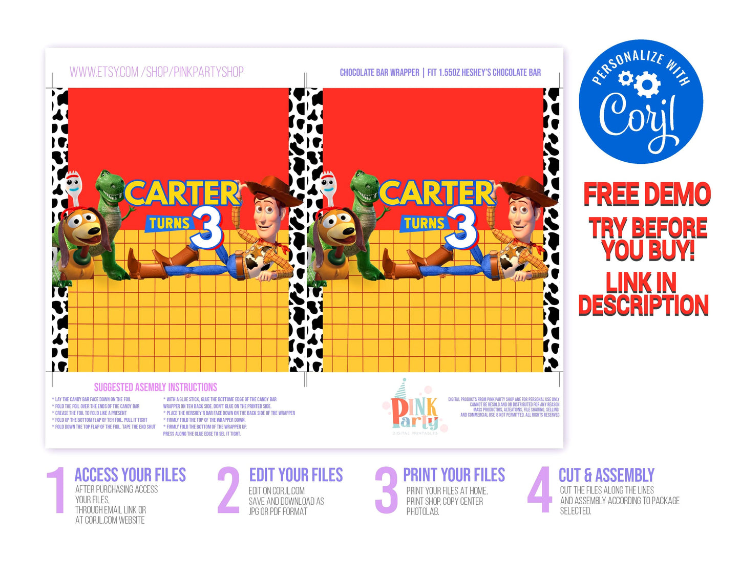 TOY STORY WOODY EDITABLE CANDY BAR WRAPPER