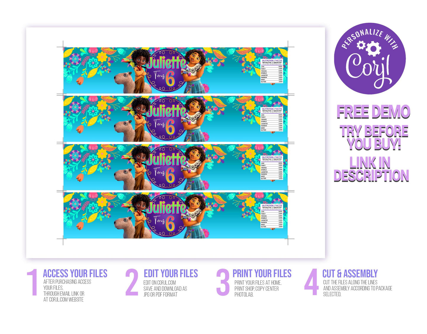 ENCANTO EDITABLE PRINTABLE WATER LABELS
