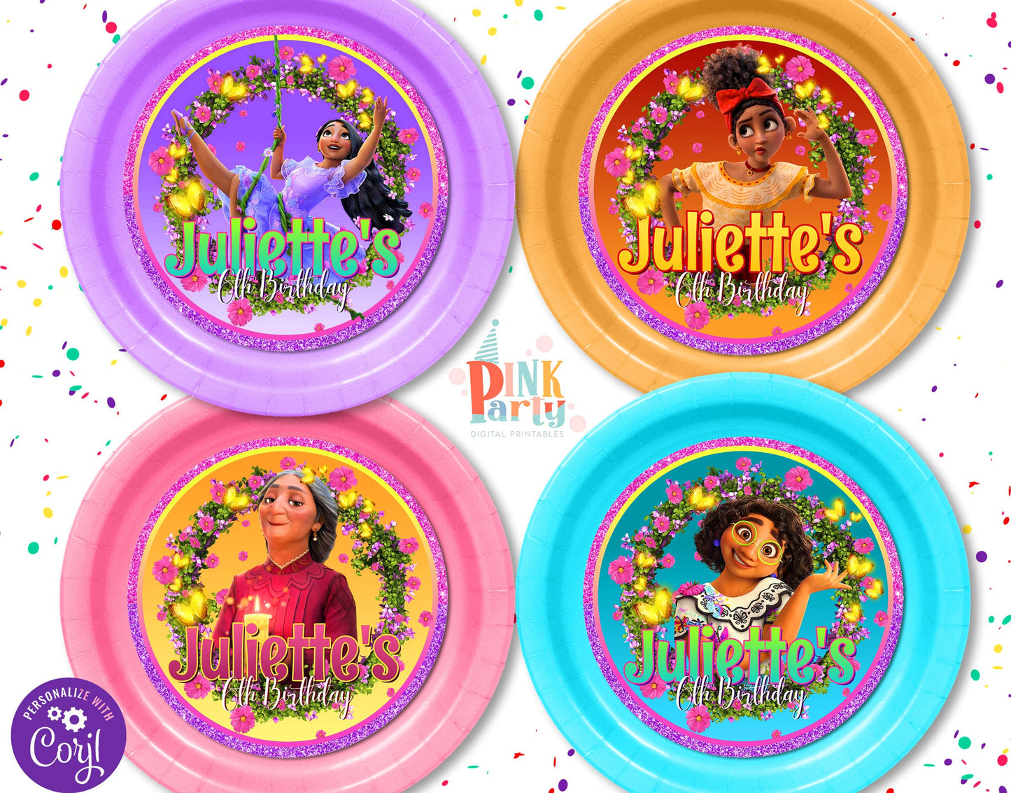 ENCANTO GIRLS CHARGER PLATE INSERT LABELS EDITABLE