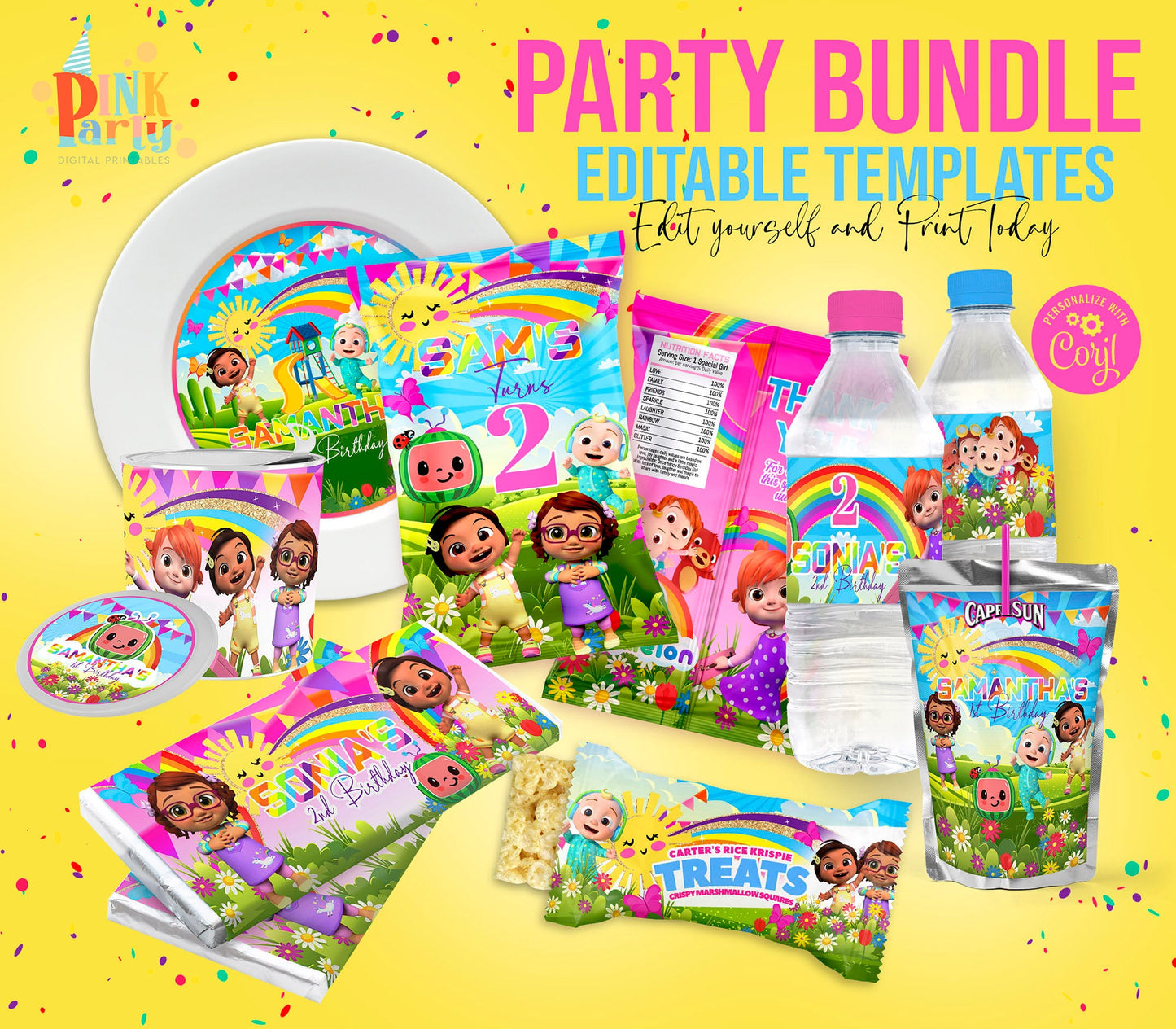 COCOMELON PRINTABLE EDITABLE PARTY BUNDLE KIT