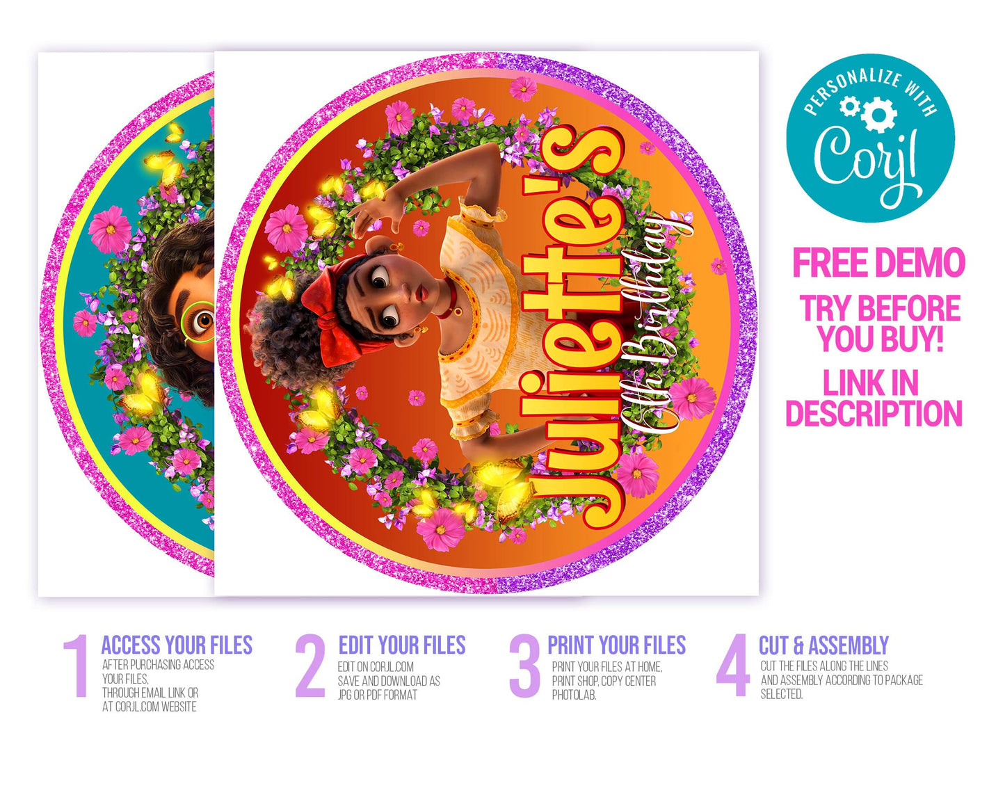 ENCANTO GIRLS CHARGER PLATE INSERT LABELS EDITABLE