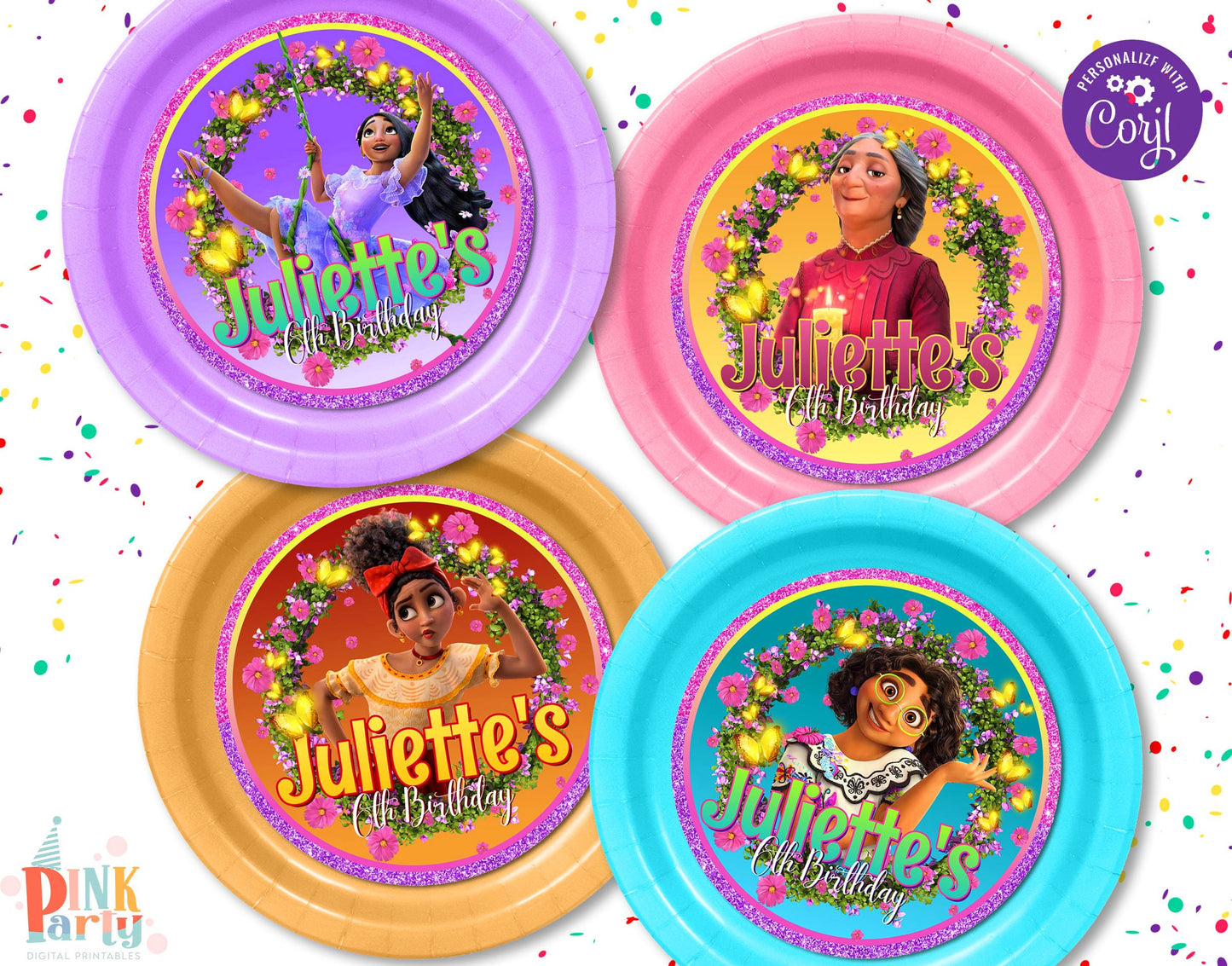 ENCANTO GIRLS CHARGER PLATE INSERT LABELS EDITABLE