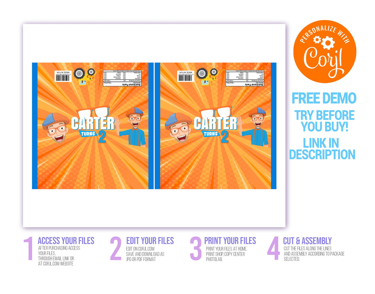 BLIPPI EDITABLE CANDY BAR WRAPPER DESIGN