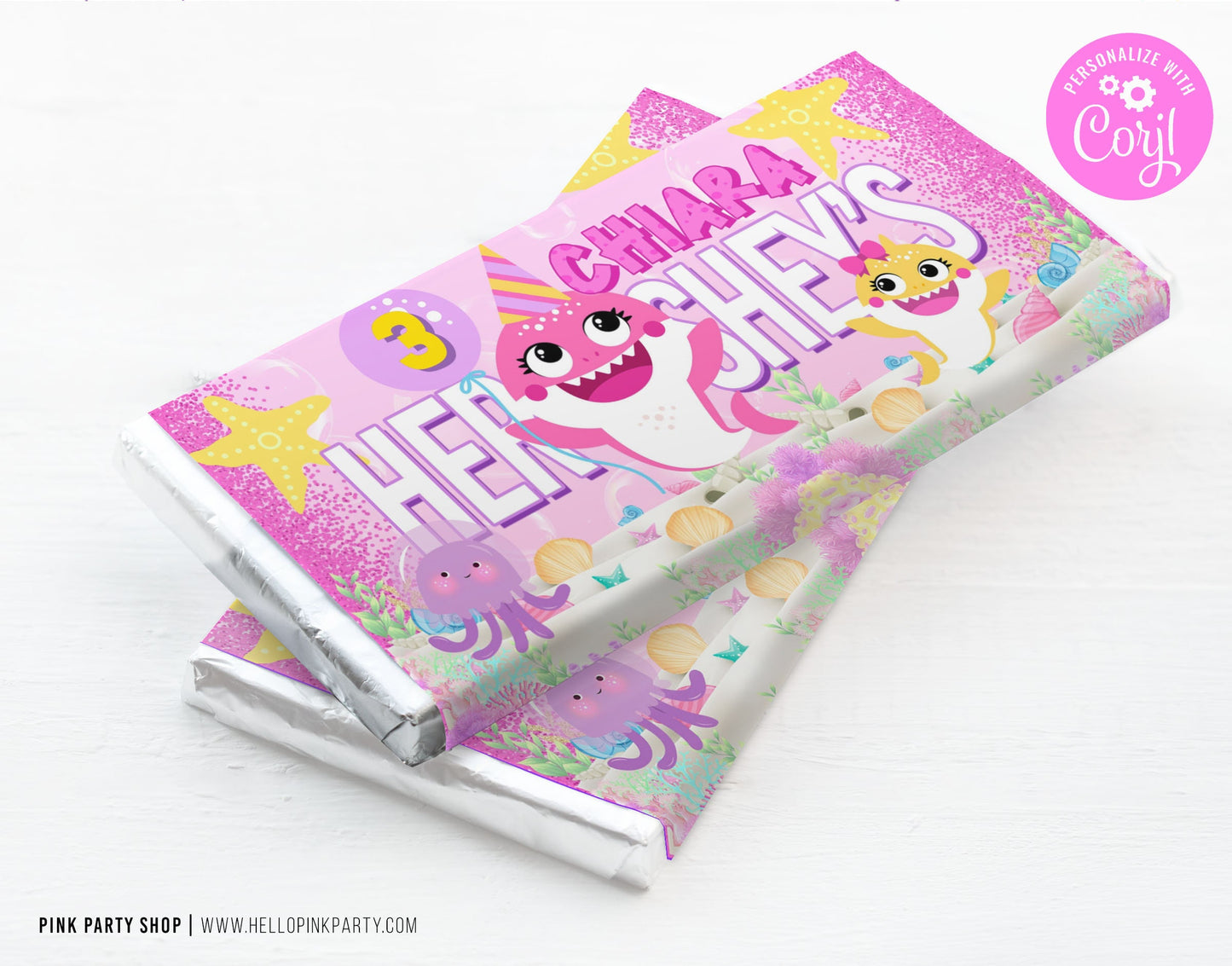 Editable Baby shark candy bar wrapper labels