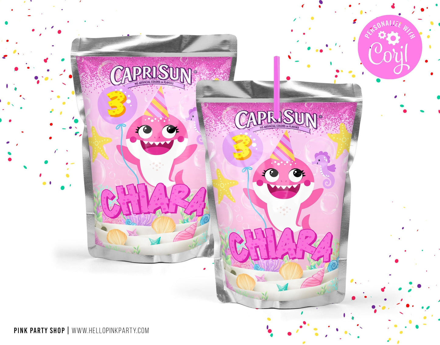 Editable Baby shark caprisun juice pouch label