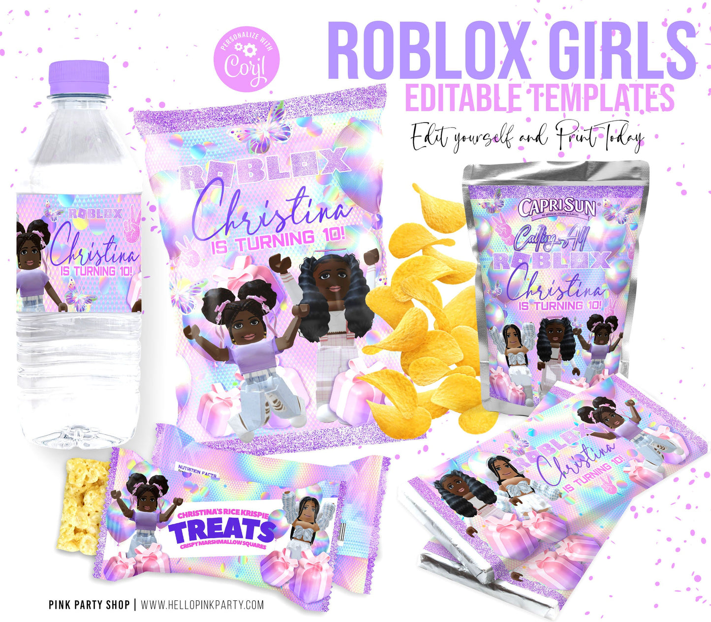 Roblox Girls EDitable Bundle printable party kit