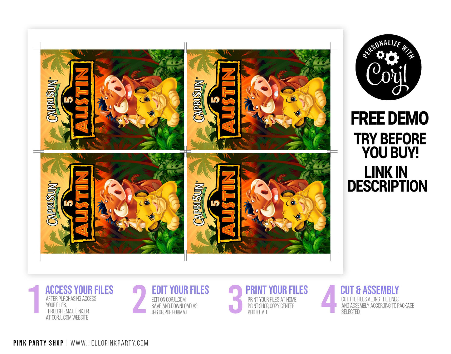 Kids Birthday caprisun labels, Printable templates, kids Birthday juice pouch labels, kids Editable water labels, juice labels