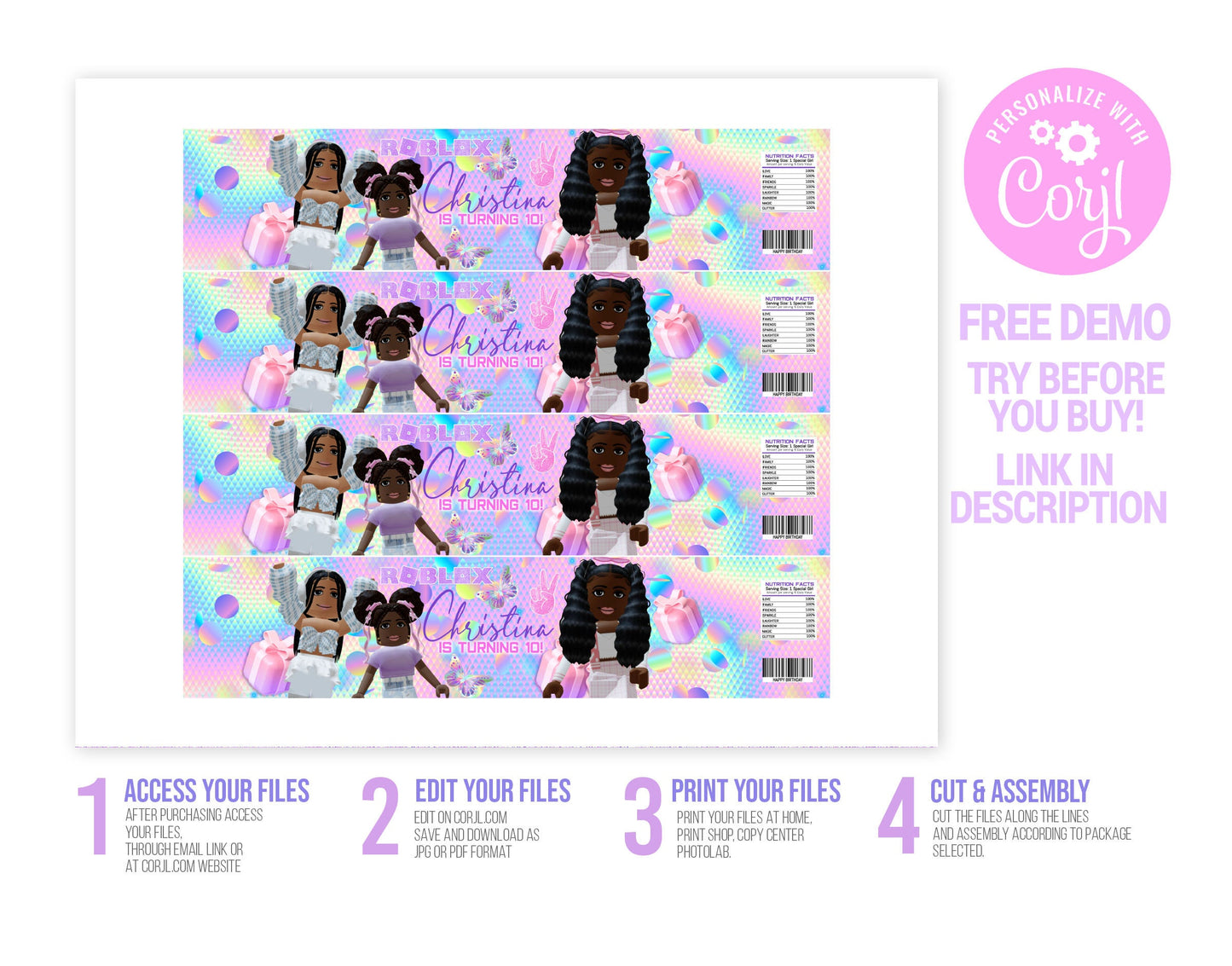 Roblox Girls editable printable water labels