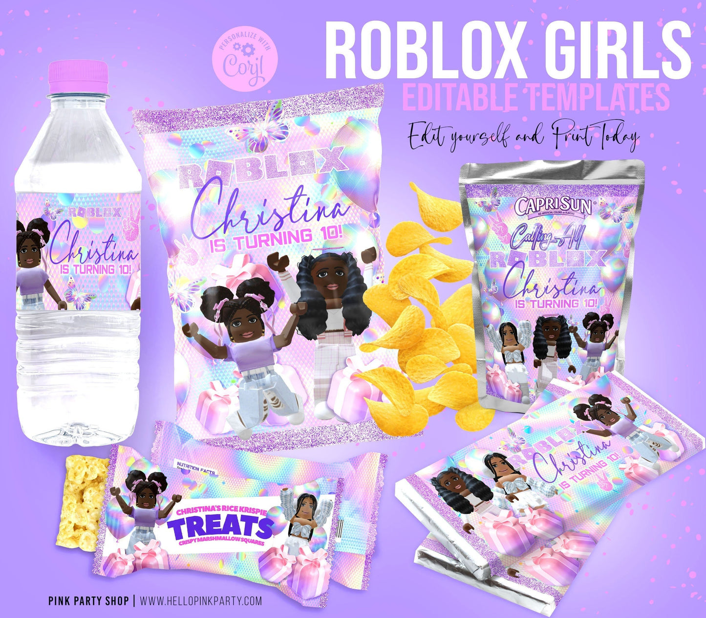 Roblox Girls EDitable Bundle printable party kit