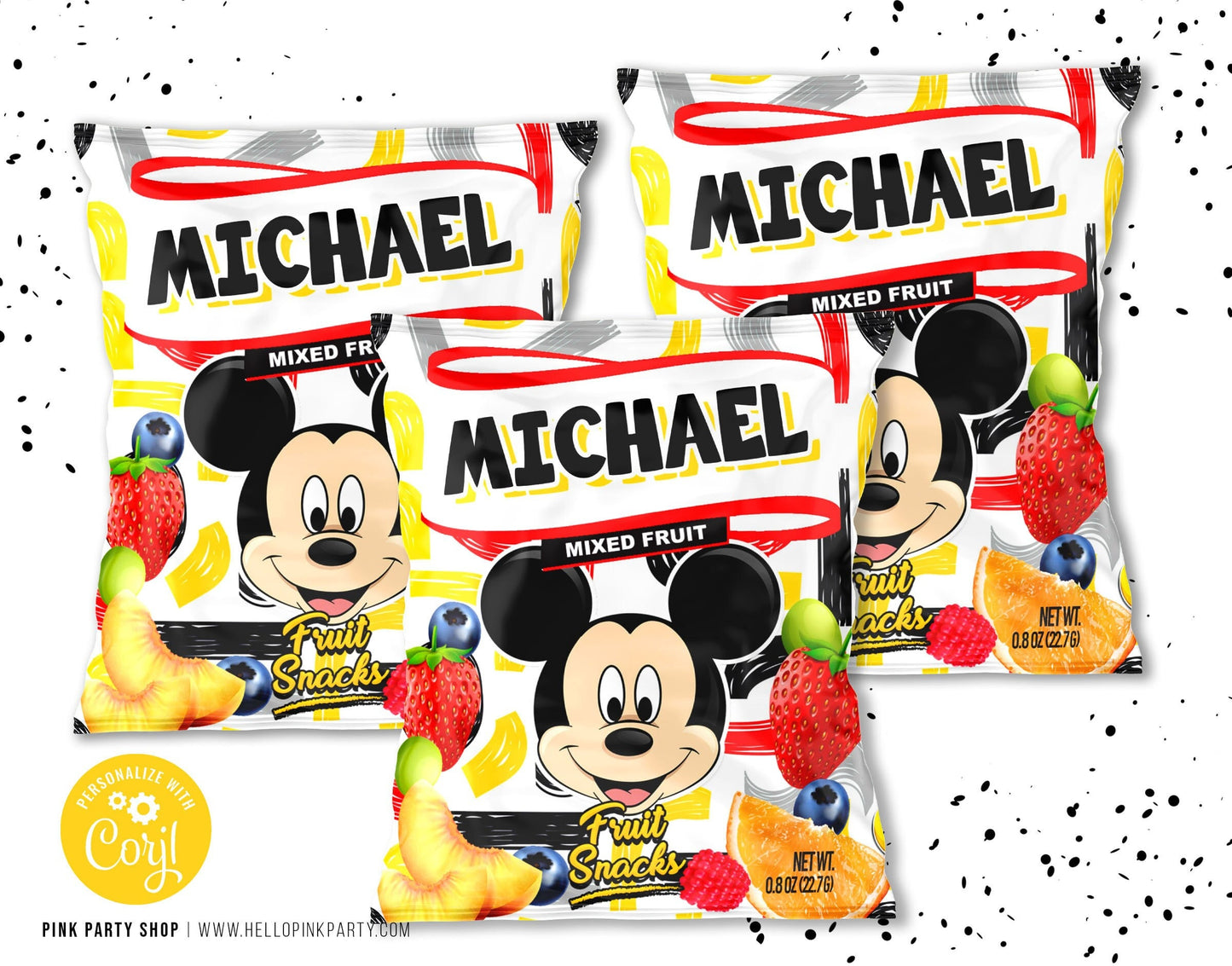 Mickey Mouse Birthday fruit Snacks bag Template Printable, kids Birthday snack bag, kids Editable candy bag, fruit snack bag template, favor labels