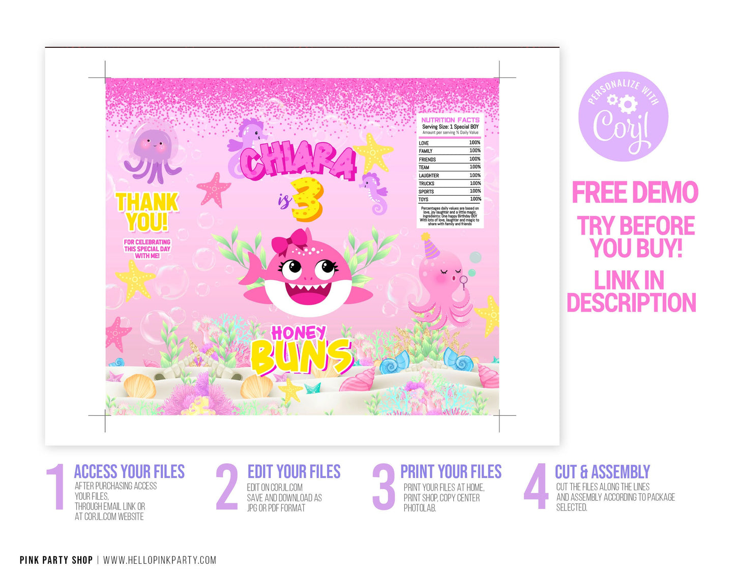 Editable Baby Shark Honey Bun wrapper