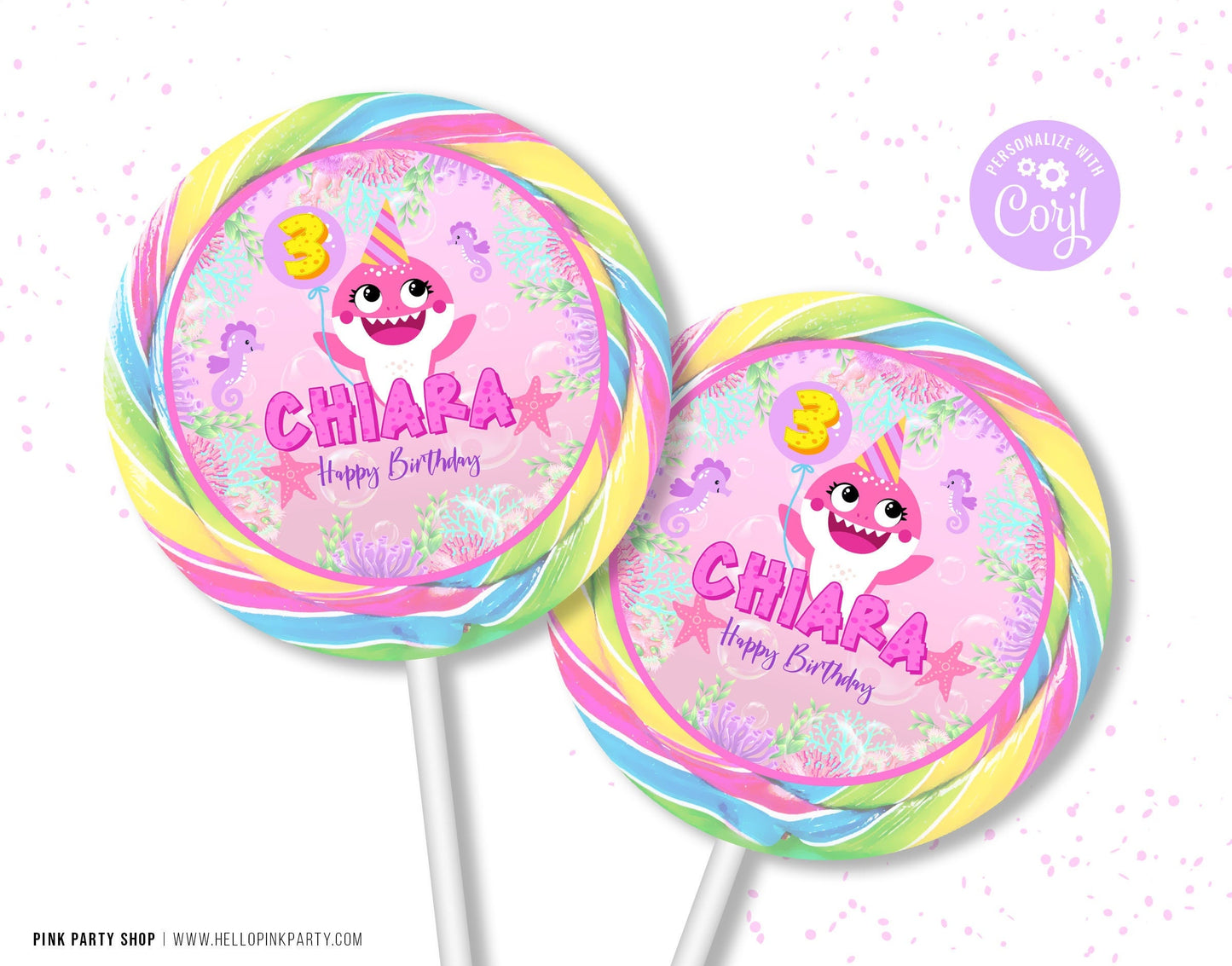 Editable Baby Shark Lollipop Labels