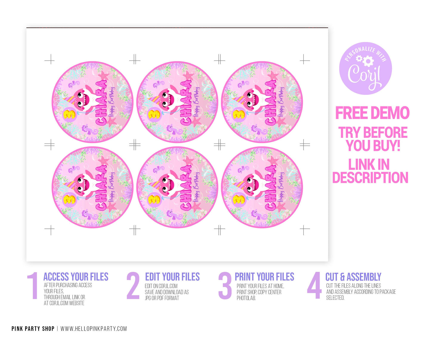 Editable Baby Shark Lollipop Labels