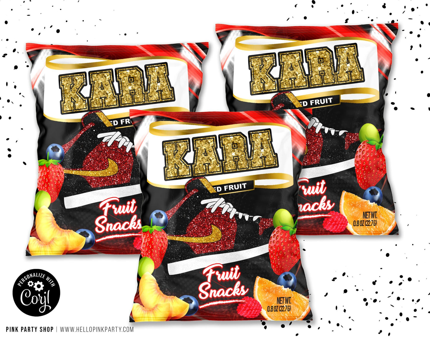 Sneakers Birthday fruit Snacks bag Template Printable, Sneaker Ball snack bag, Editable candy bag, fruit snack bag template, favor labels