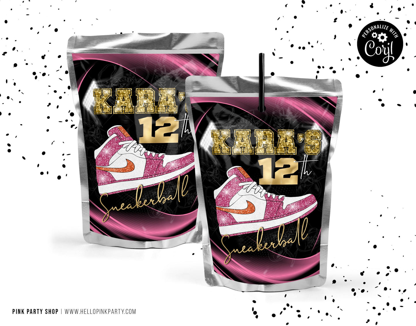 Sneakers Birthday Party Bundle Kit, Template Printable, Sneaker Ball Birthday chip bag, Corjl Editable labels Kids party Kit Bundle editable