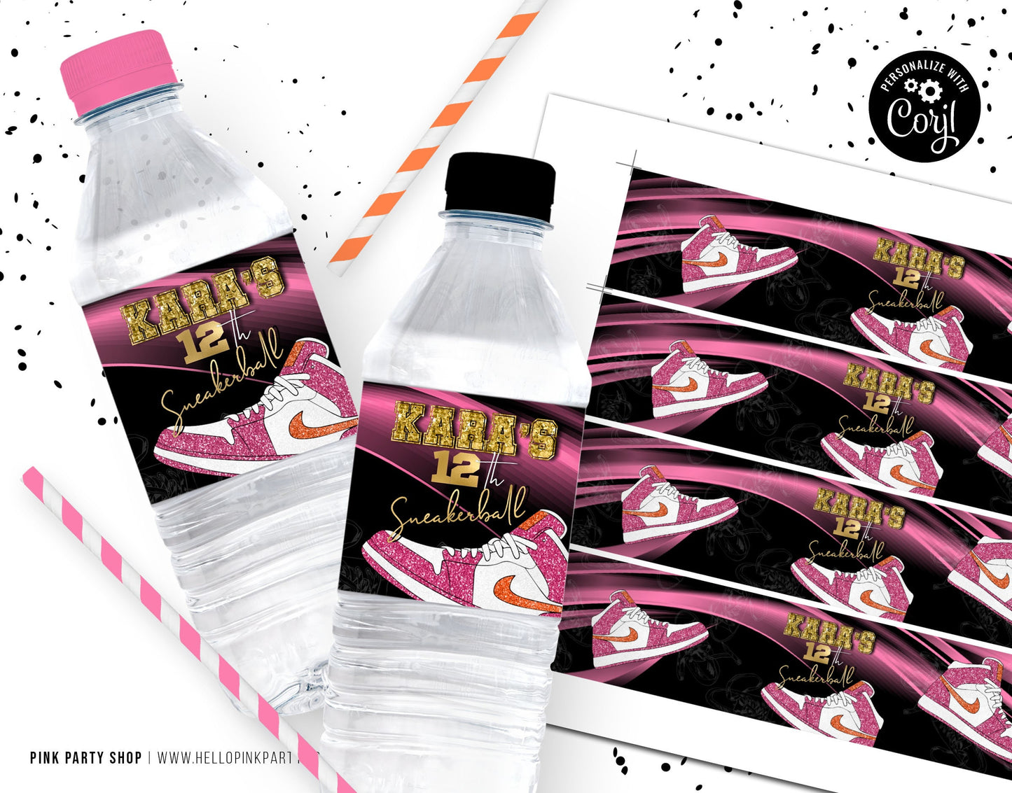 Sneakers Birthday Party Bundle Kit, Template Printable, Sneaker Ball Birthday chip bag, Corjl Editable labels Kids party Kit Bundle editable