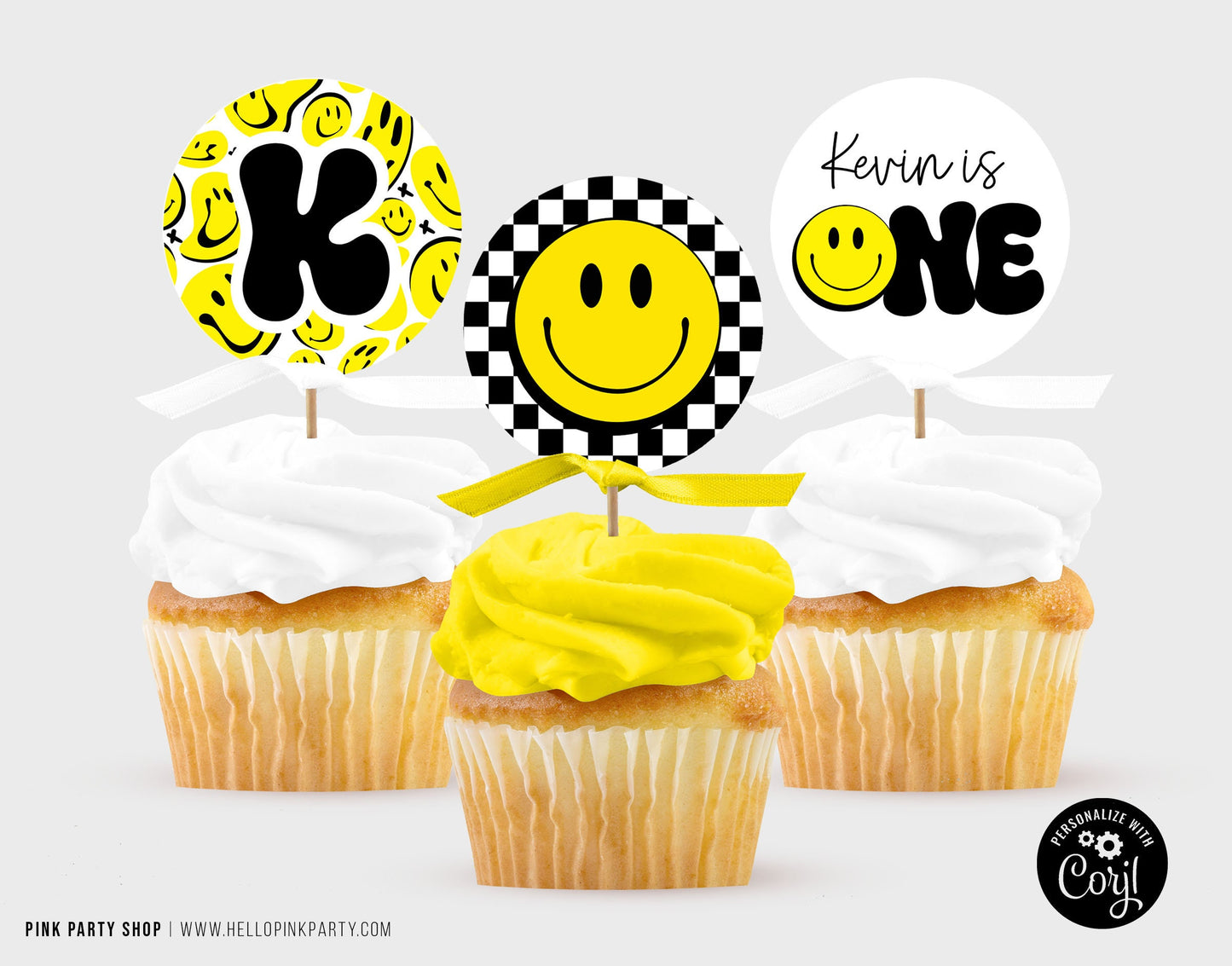 Editable ONE HAPPY DUDE Birthday Birthday Bundle, Smiley Face Birthday Party Package, Smile Face 1st Printable decorations Editable template