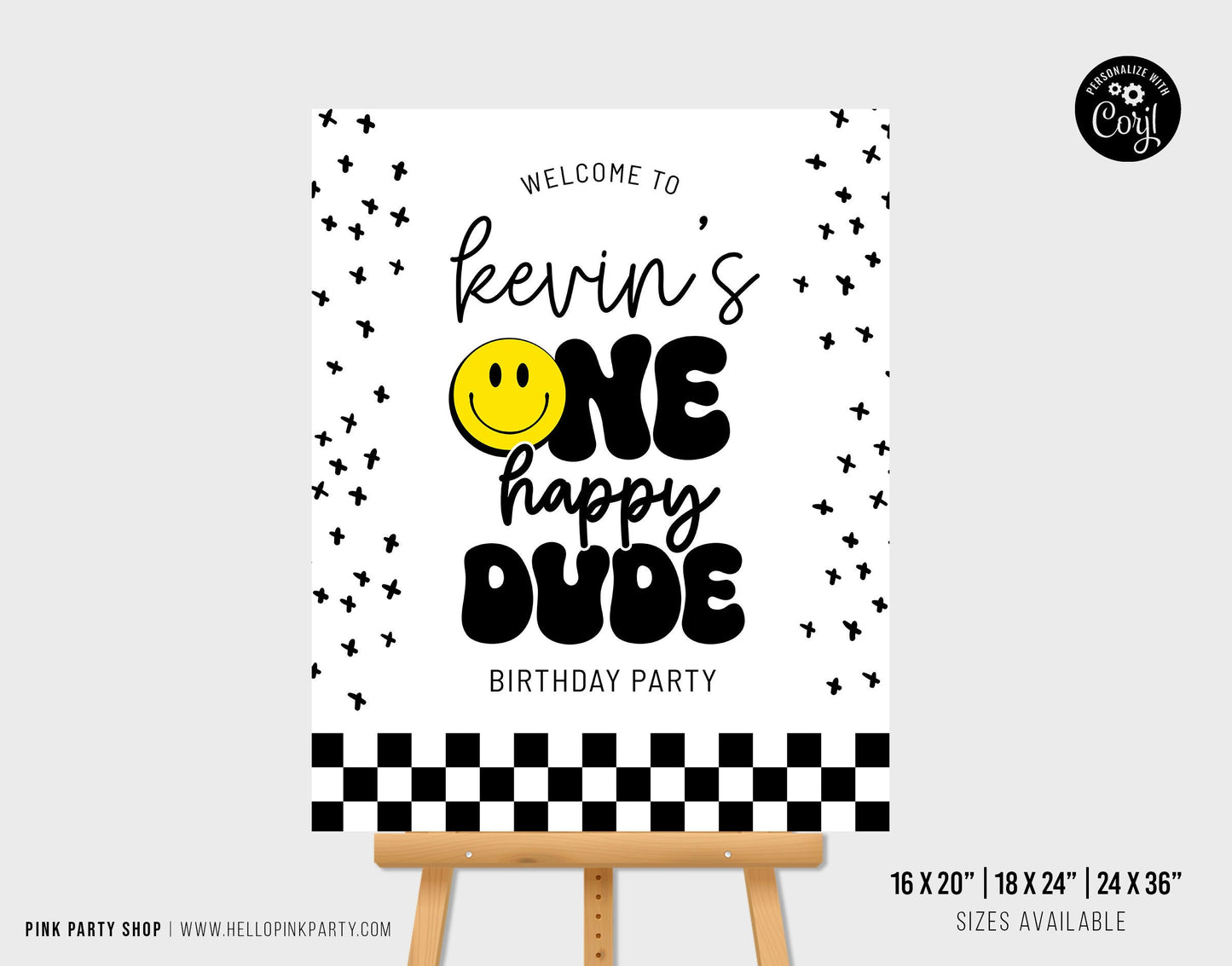 Editable ONE HAPPY DUDE Birthday Birthday Bundle, Smiley Face Birthday Party Package, Smile Face 1st Printable decorations Editable template