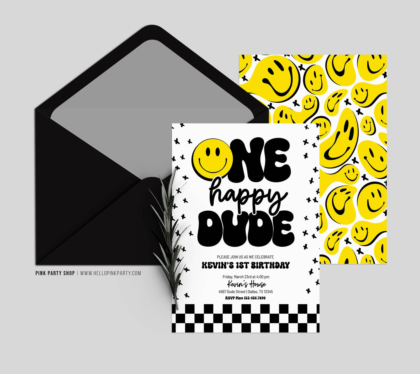 Editable ONE HAPPY DUDE Birthday Birthday Bundle, Smiley Face Birthday Party Package, Smile Face 1st Printable decorations Editable template