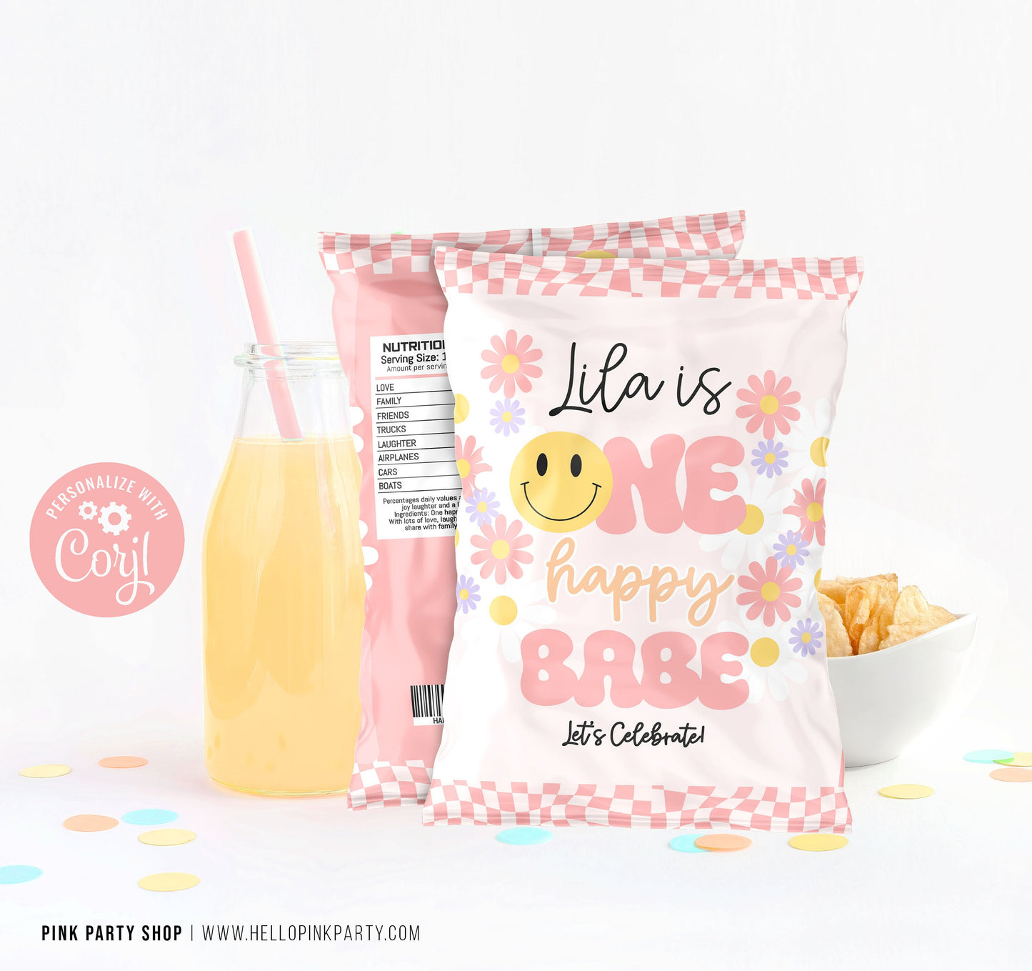 Editable ONE HAPPY BABE Happy Birthday garland banner Sign
