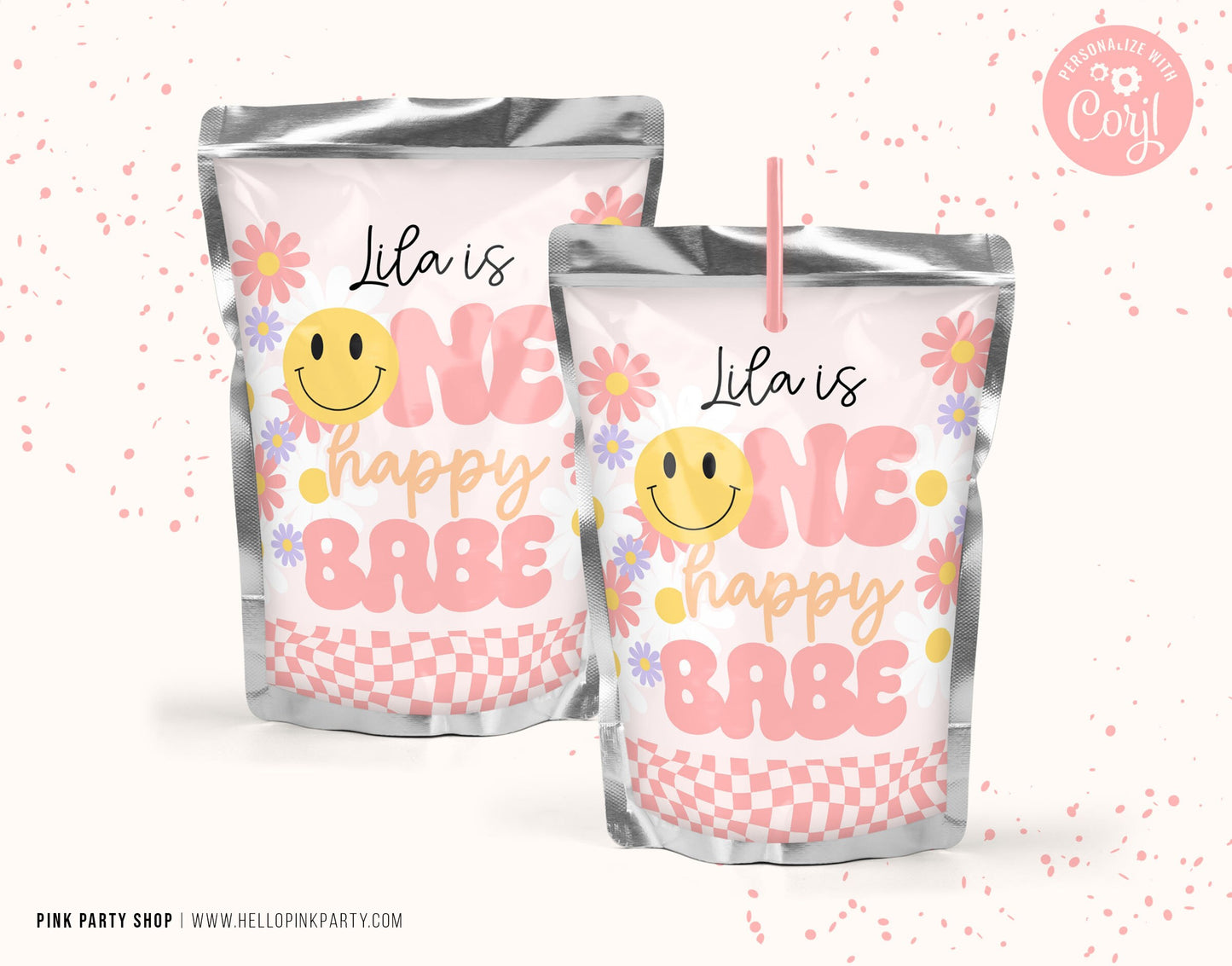 Editable ONE HAPPY BABE Happy Birthday garland banner Sign