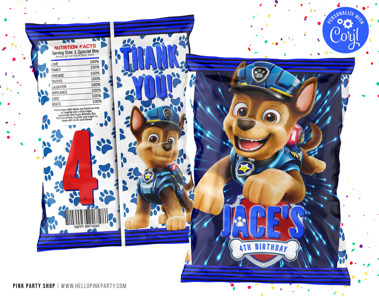 PAW PATROL CHASE CHIP BAG WRAPPER DESIGN